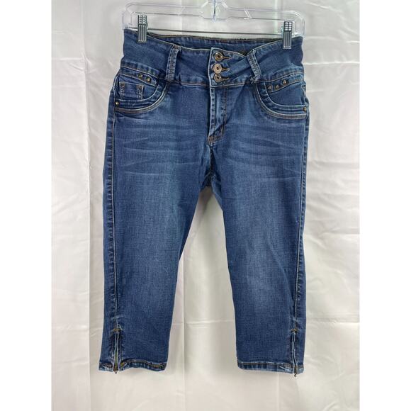 Sexy Couture Women's Juniors Stretch Blue Denim Jeans Bootcut Capri Pants Size 9 - Picture 1 of 7